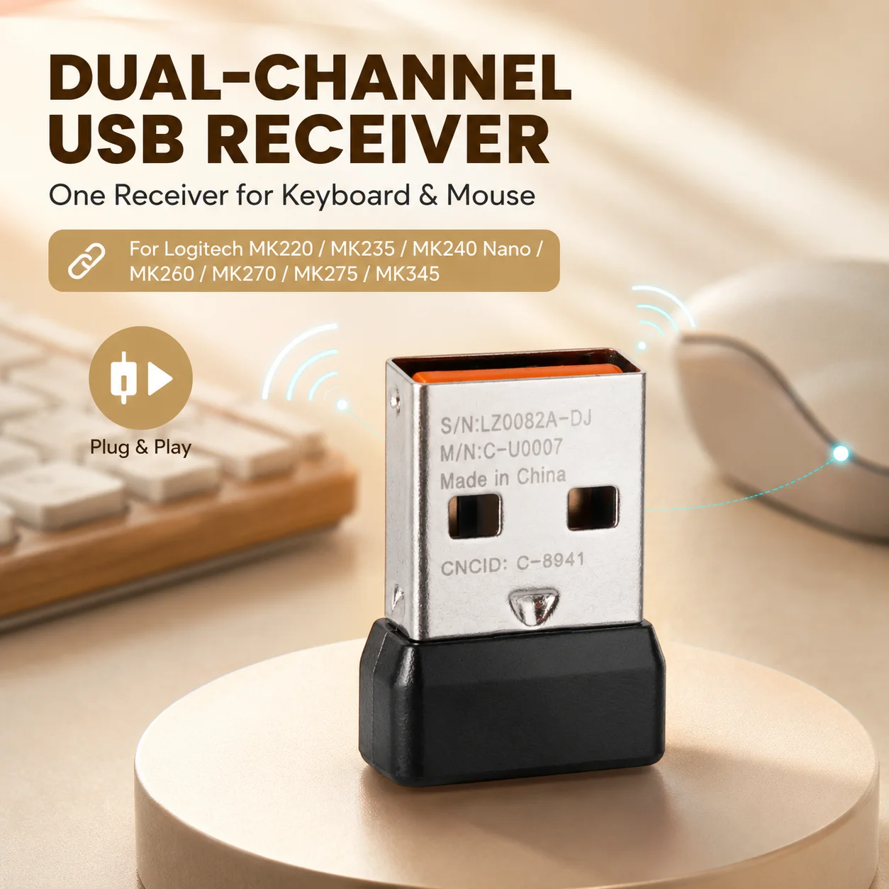 New Dual Channel Wireless USB Dongle Receiver for Logitech MK220 MK235 MK240 MK260 MK270 MK275 MK345 Nano Keyboard Accessories