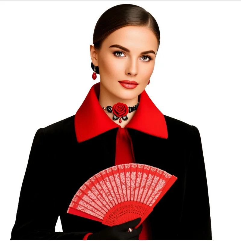 

Halloween costume women's vampire costume cape vampire fangs fan red earrings glove necklace suitable for Halloween costume wear