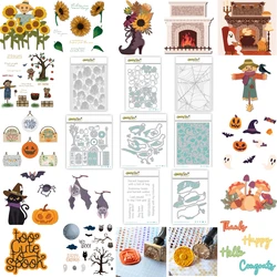 2024 Halloween Owls Pumpkin Florals Sunflower Fireplace Clear Stamps Metal Cutting Dies Stencil Hot Foil Wax Seal DIY Scrapbook