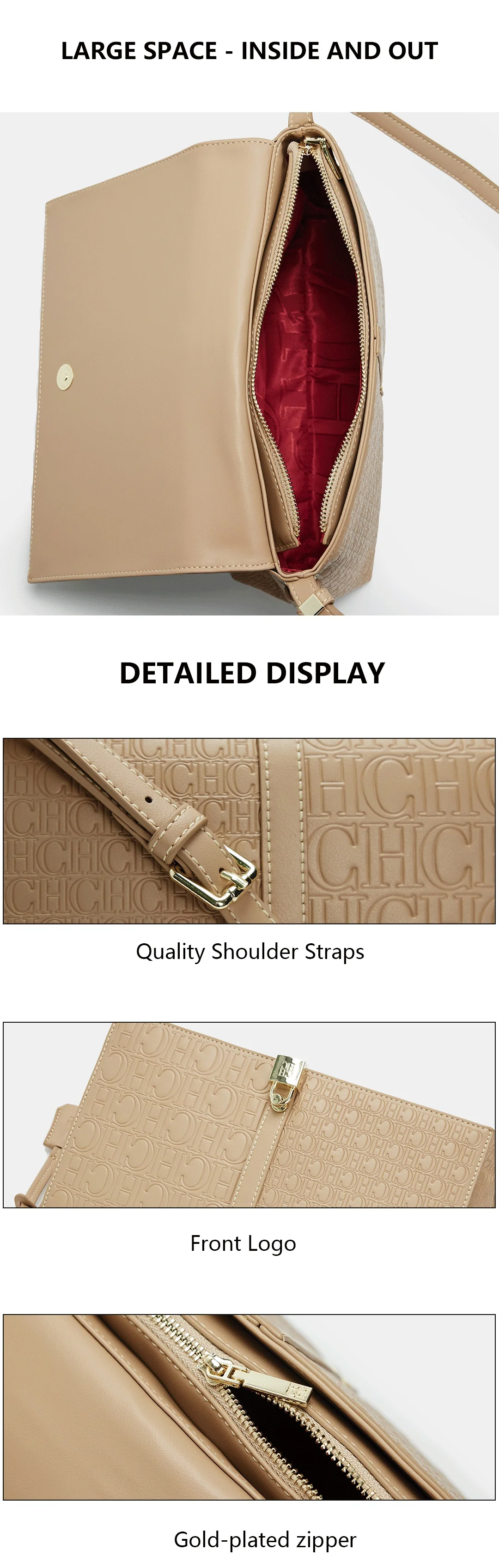 CH Damen Vintage Schultertasche, bedruckte Umhängetasche, modische Handtasche aus PU-Leder, lässige Umhängetasche für Damen, kleine Umhängetasche mit Klappe. – Detail 13