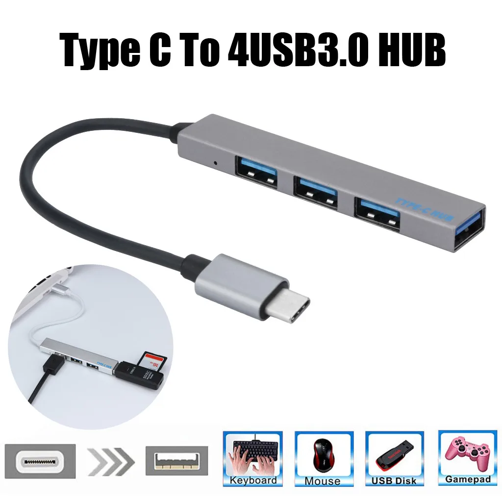 Type-C To 4 Usb Hub Expander Ultra-Thin Mini Portable 4-Port Usb 3.0 Hub Usb Power Interface For Mac-Book Laptop Tablet Comput