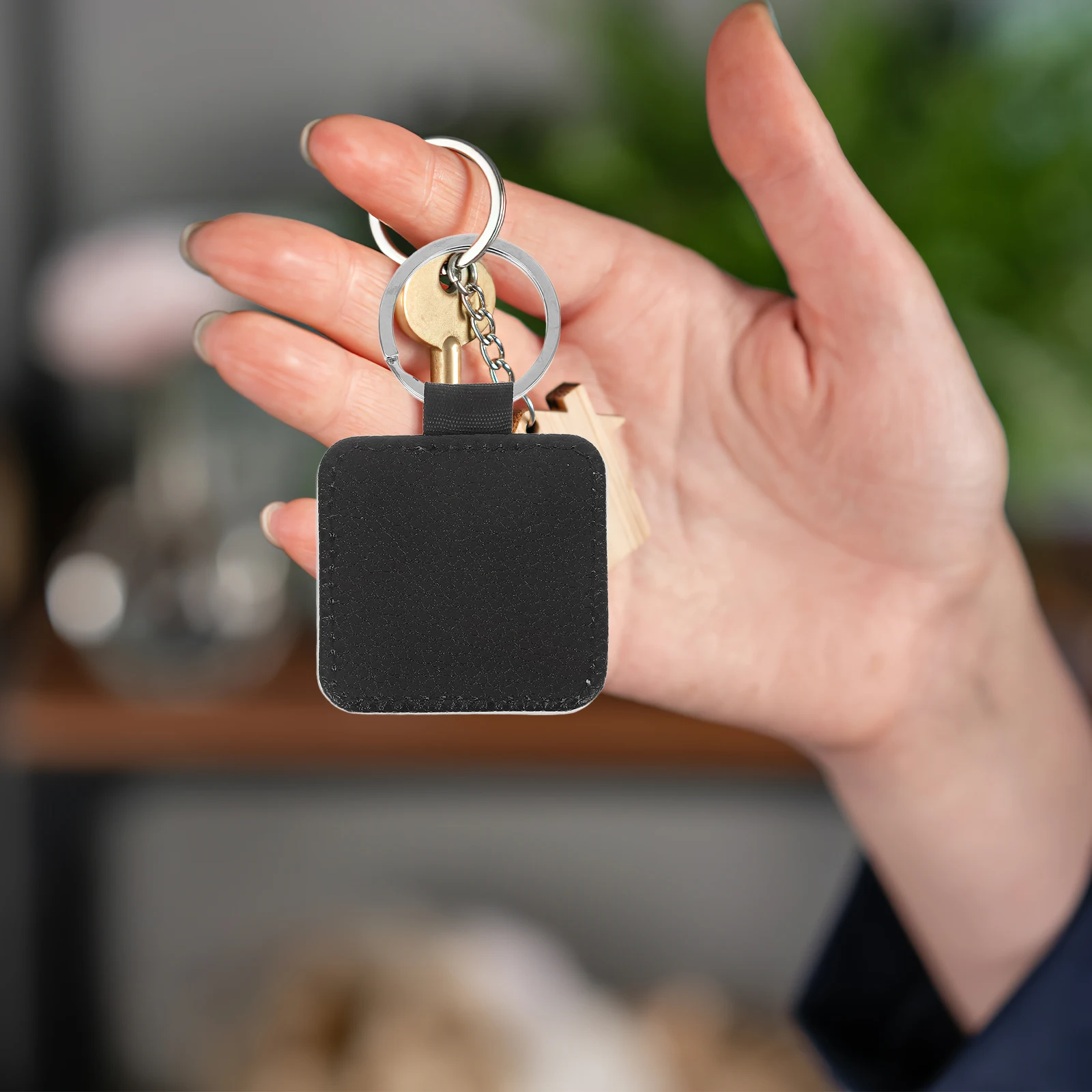 

2 Pcs Key Chain Pendant Heart Bag Accessories Blank Keychains for Heat Transfer Lychee Pattern Pu