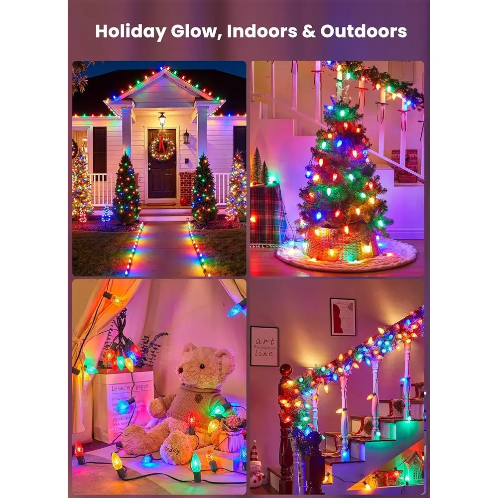 25.7ft 20-LED C9 أضواء مسار خارجية متعددة الألوان على شكل فراولة مع أوتاد ماركر، قابلة للتوصيل مقاومة للكسر لتزيين الفناء