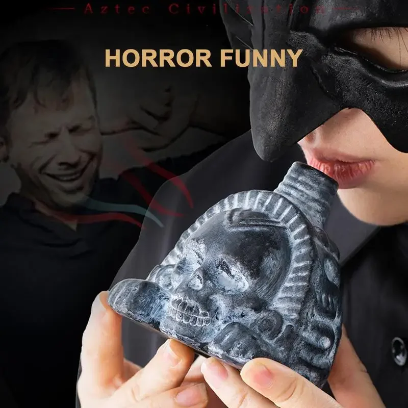 ازتيك الموت صافرة Spokys ازتيك مخيف الموت صافرة شبح الحرب صافرة الجمجمة رئيس لعبة حفلة الضوضاء الدعامة الراتنج لعبة الهالوين هدية