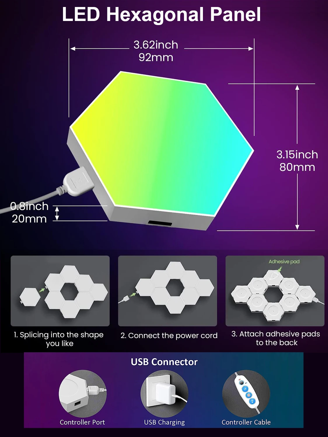 Fivemi RGB Inteligentna sześciokątna lampa ścienna zmieniająca kolor Ambient Night Light Hexagonal DYI Music Rhythm APP Control Pokój gier Sypialnia