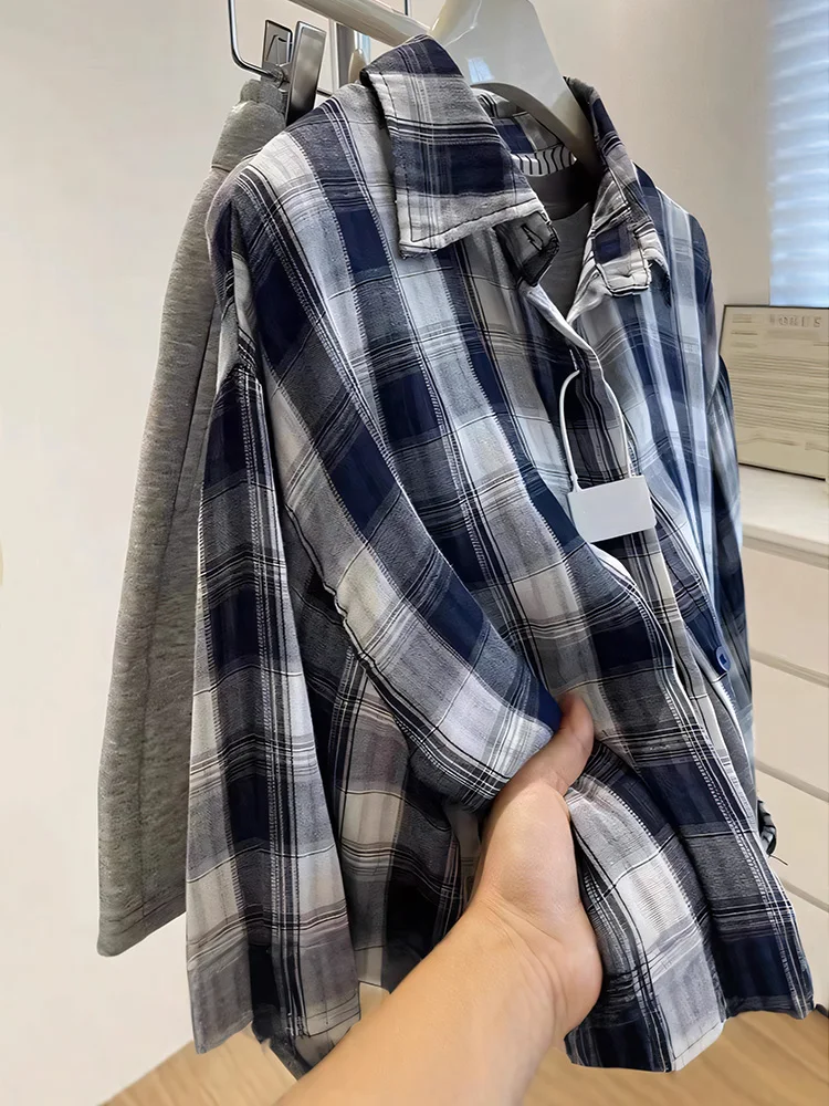 Camisas de mujer a cuadros Vintage de hilo de algodón de doble capa, novedad de 2021, blusa elegante de manga larga con un solo pecho para principios de otoño, Cardiga