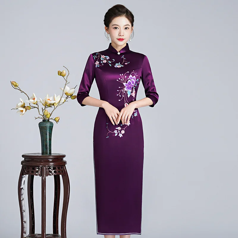 

Yourqipao Китайское традиционное длинное вечернее платье Cheongsam для матери невесты, платья для выпускного вечера, женское платье для выпускного вечера