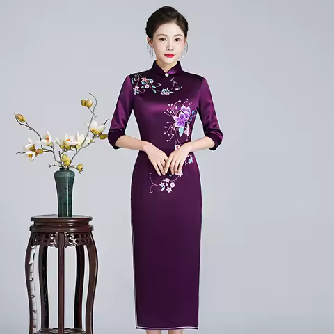 Yourqipao Chinese Traditional Cheongsam Long Evening Dress Mother Of The Bride Prom Gowns Women Prom Party Dress
