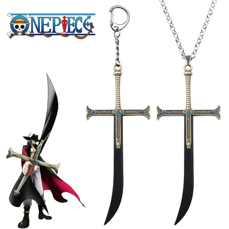 One Piece anime peripherals Dracule Mihawk metal black knife keychain pendant creative personalized necklace cosplay props