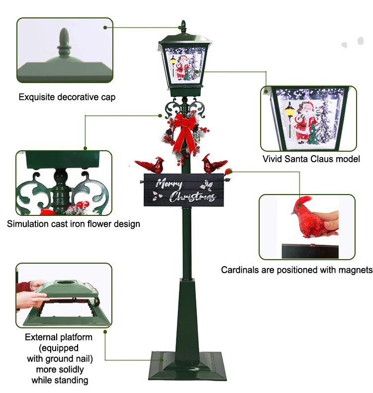 Christmas decoration Christmas snowman post lights Cute red birds Cardinals Christmas snow lamp post with music playing