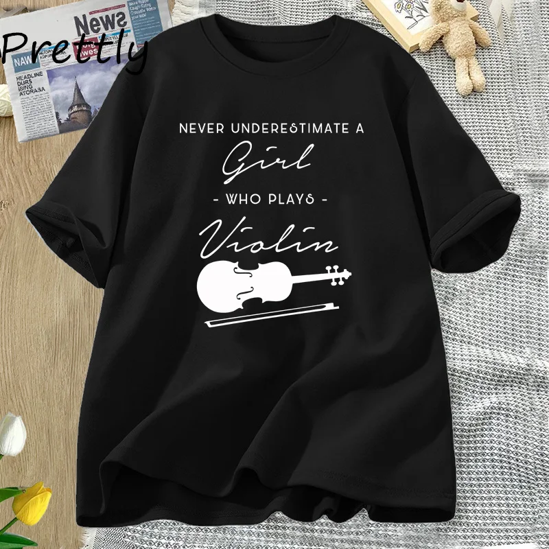 Violin Music Teacher T Shirt Women Musician Graphic T Shirts Cotton Short Sleeve Round Neck Woman Clothes Summer Clothes Tees