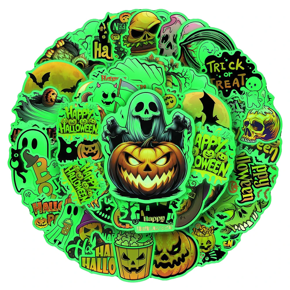 

10/30/50pcs Funny Cartoon Hallowmas Luminous Stickers Gothic Ghost Pumpkin Decals DIY Suitcase Laptop Helmet Waterproof Sticker