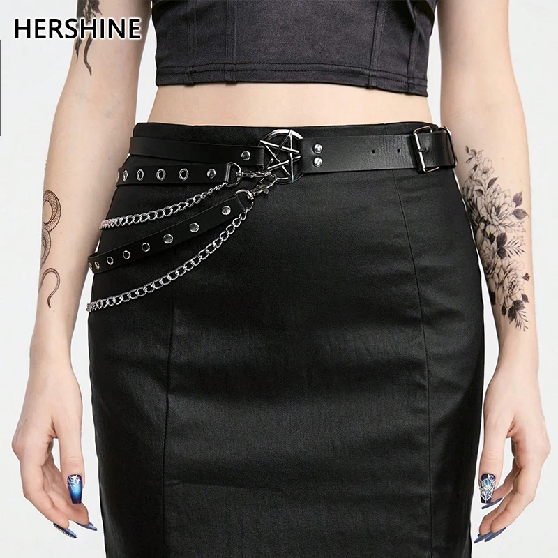 

HERSHINE женский модный многослойный ремень-цепочка с полой звездой, Y2K Gothic Punk Harajuku Rock Hip Hop аксессуар, весна, лето