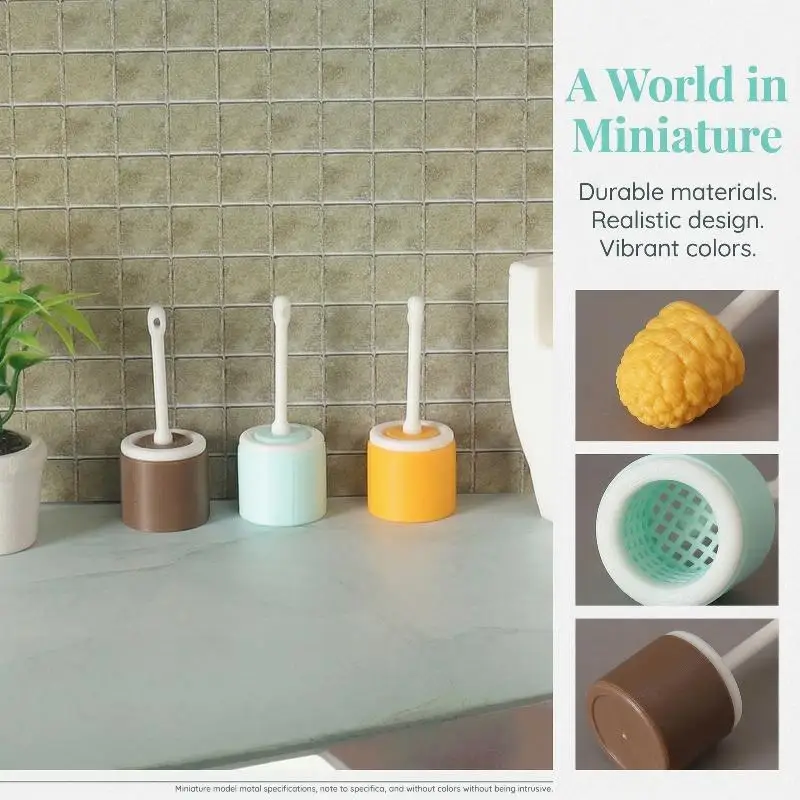 Miniature Dollhouse Toilet Brush 3Pcs 112 Scale Lifelike Long Handle Cleaning Tool Model Set for DIY Bathroom Decoration