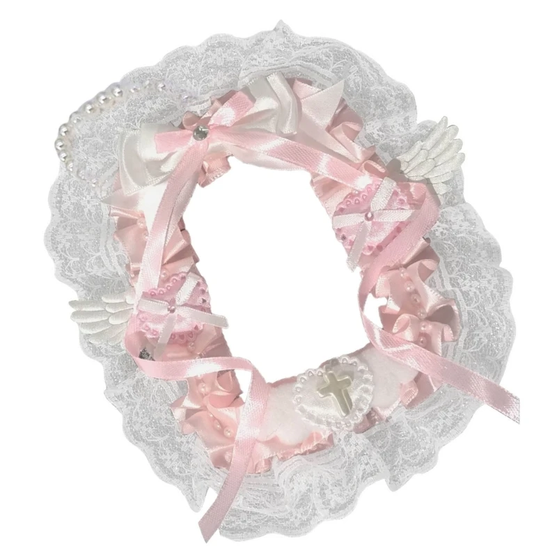 Ruy băng ren Cánh thiên thần Xù ren trang trí Photocard Chủ với chuỗi đính cườm