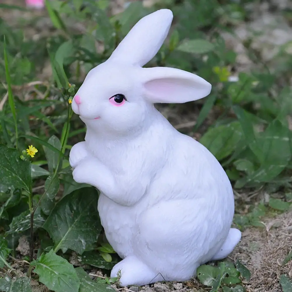 Small Garden Decor Outdoor Resin Rabbit Ornament 2 Pcs Realistic White Rabbit Garden Statues Weatherproof Resin Bunny for Yard
