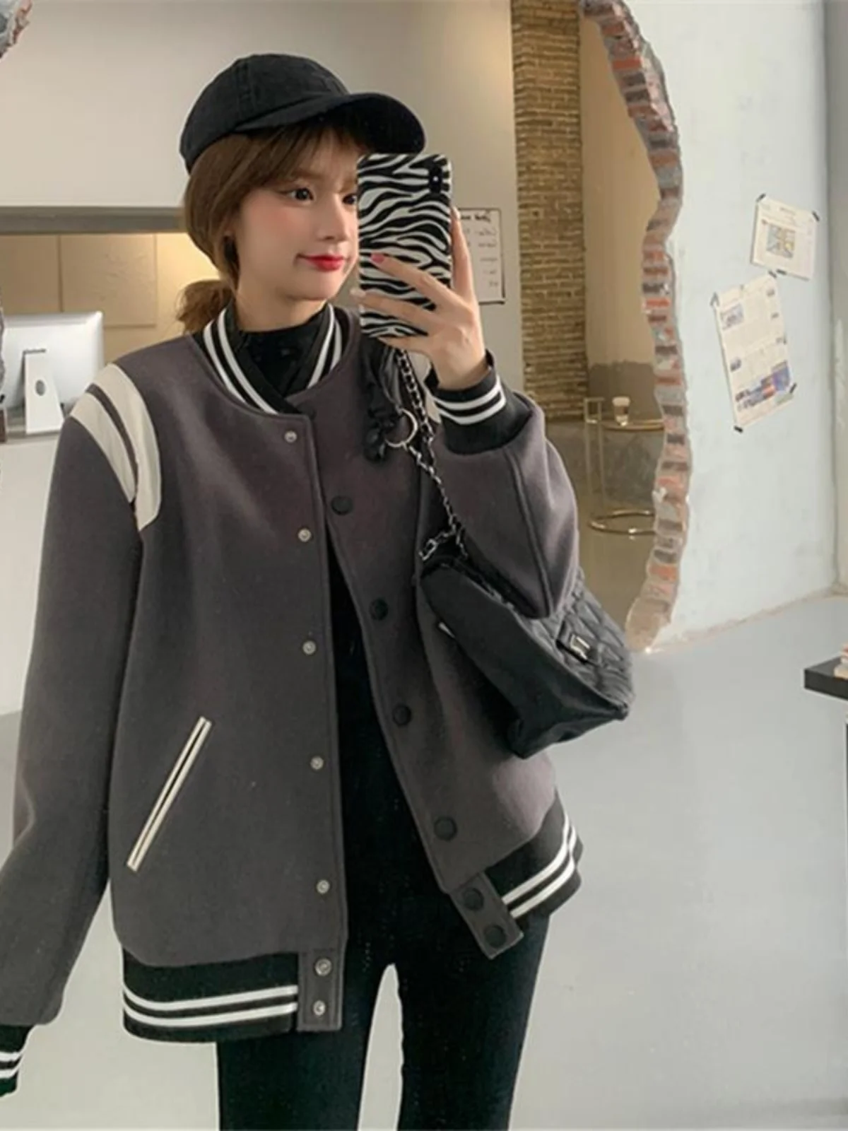 Women's Baseball Jaet Casual Versatile Retro Hong Kong Sle Spring Autumn New Trendy Korean Version Loose Fit Button up