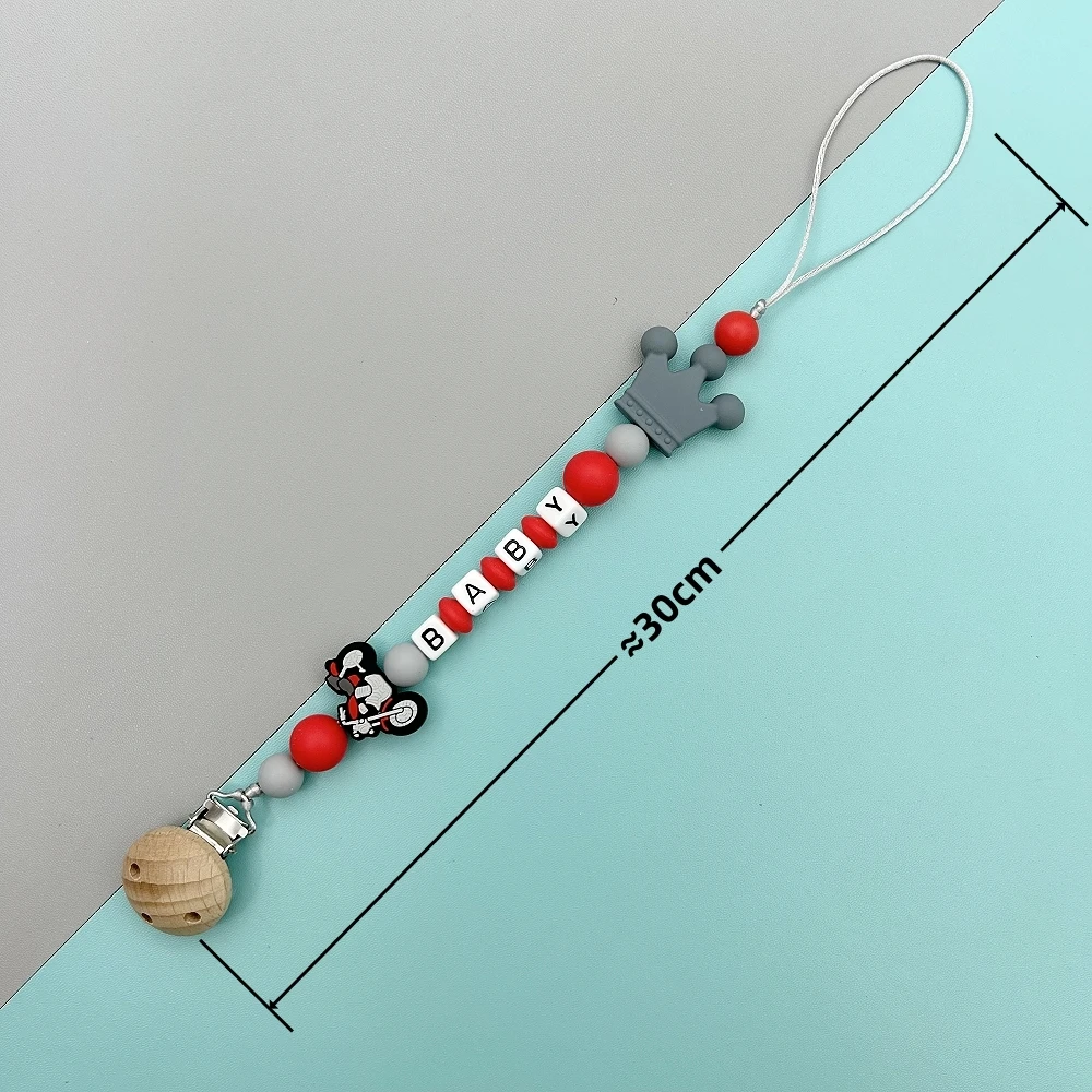 Motorcycle Silicone Customized English letter name Baby Silicone Pacifier Clips Chains Teether Pendants Baby Pacifier Gifts