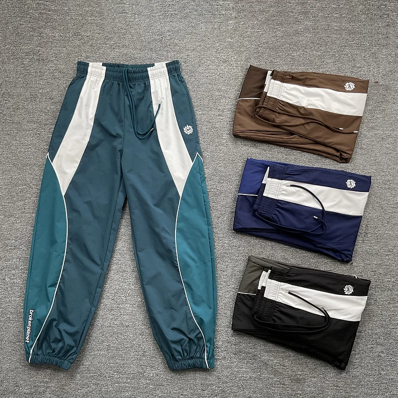 

Retro Patchwork Color Blo Embroidery Sports Casual Woven Trousers Trendy Cuffed Long Pants American High Street Sle