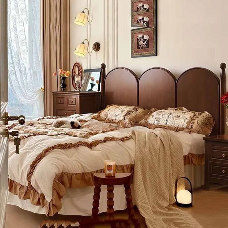 Vintage Modern Double Bed Banquette Cushioned Luxury Lounges Storage Bed Japanese Adjustable Cama De Casal Bedroom Furniture