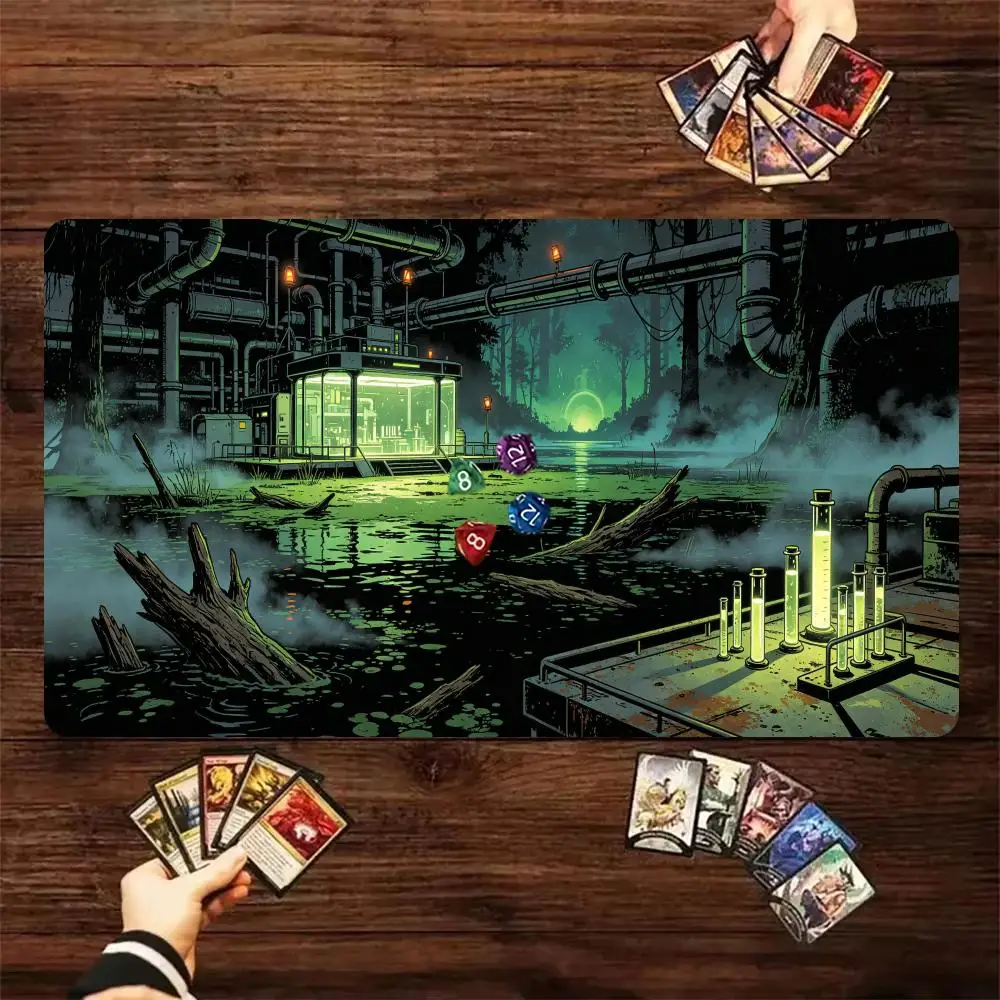 60X35cm Sci‑Fi Toxic Swamp Laboratory TCG Playmat Art Non‑Slip Rubber Trading Card Game Table Pad For Card Game Players