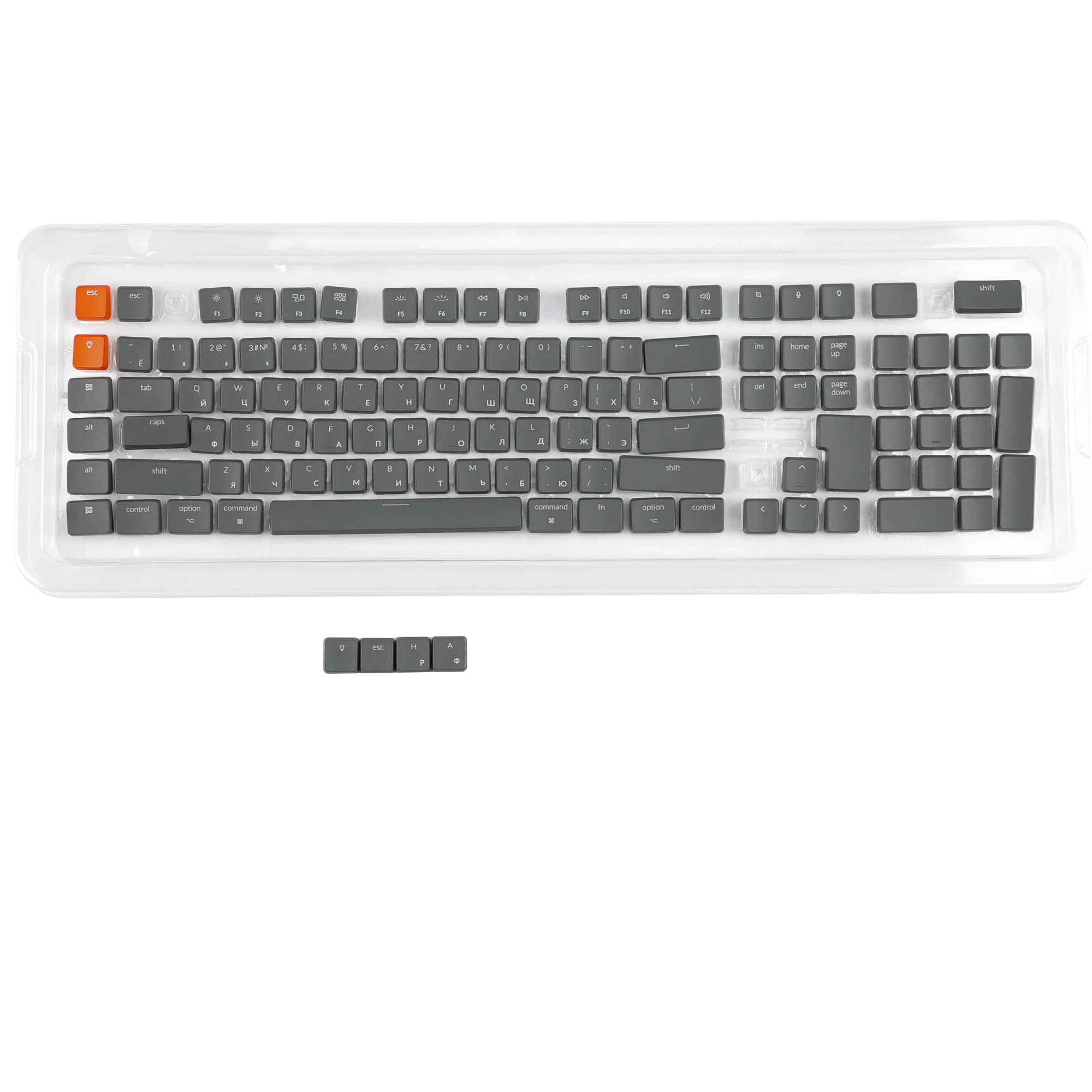 YMDK 117 Russian Backlit Low Profile Gray Orange ABS Keycaps Compatible with Keychron K1 K3 K5 Low Profile Mechanical Keyboards