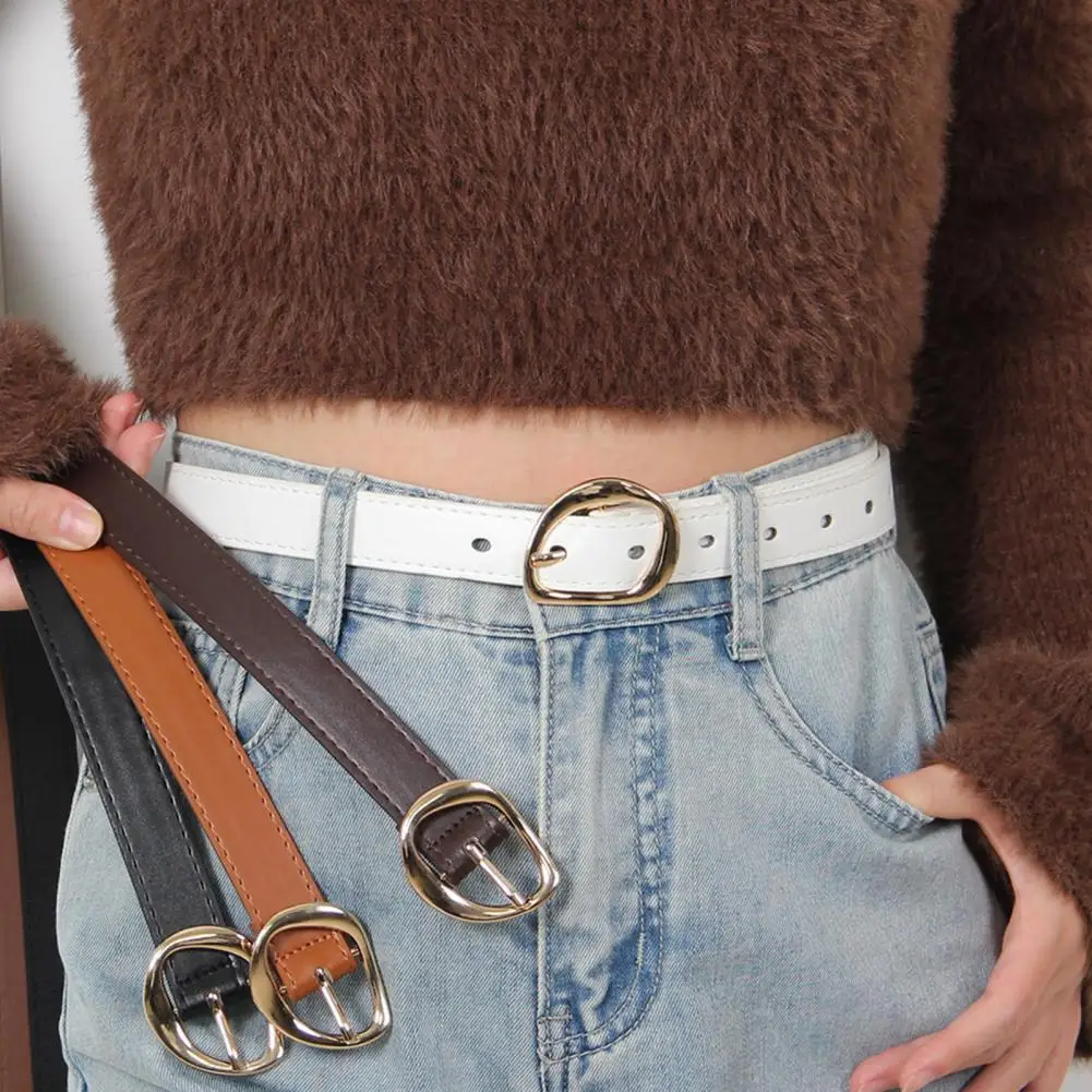 

Женский ремень из искусственной кожи. Стильный женский ремень из искусственной кожи с золотой пряжкой для джинсовых брюк. Модная офисная одежда для женщин.