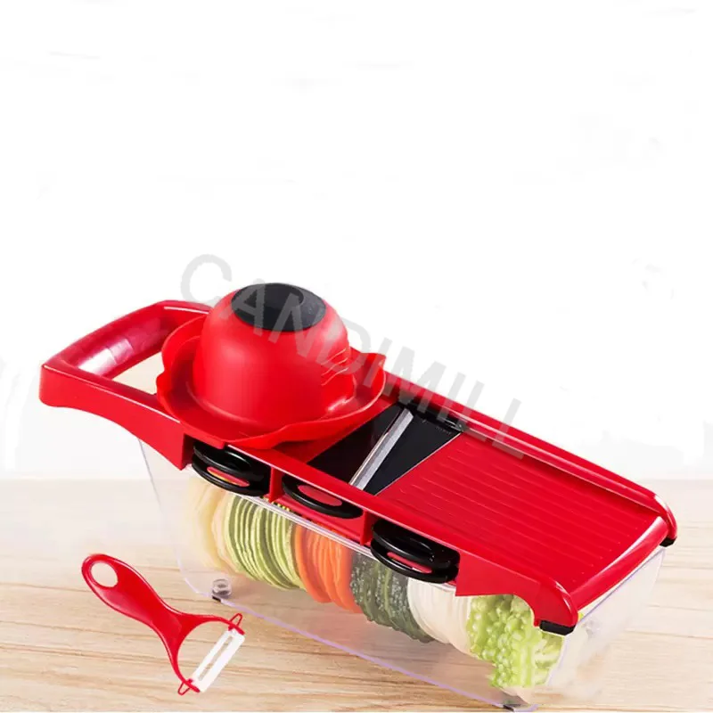 ที่ถอดออกได้เครื่องตัดผัก6ใบมีดสแตนเลส Bladeing คู่มือ Peeler Dicer คอนเทนเนอร์