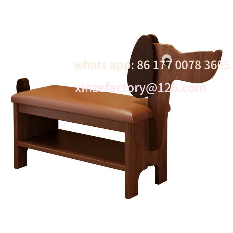 Customizable solid wood puppy shoe changing stool household door shoe cabinet seat stool integrated cute storage shoe rack stool