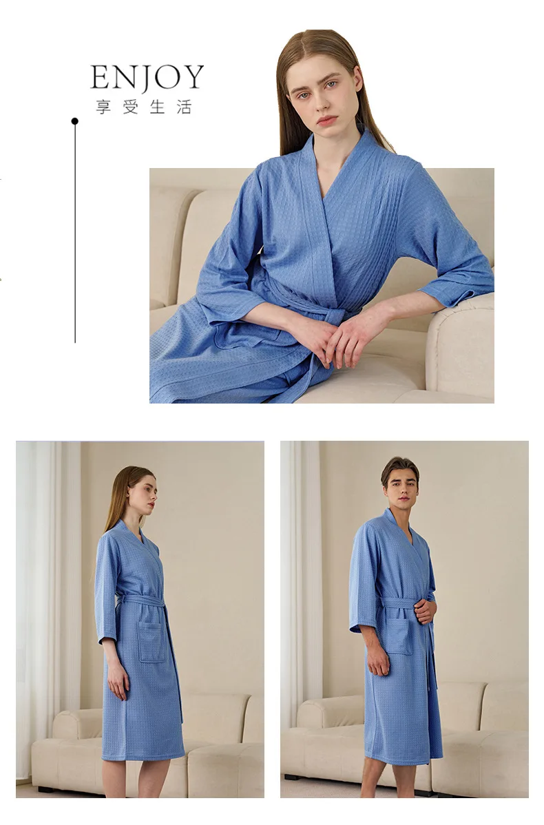 Herren Waffelstrick-Bademantel, Leichter Weicher Spa-Bademantel mit Taschen & Gürtel, Atmungsaktiver Saugfähiger Waffel-Kimono, Schlafbekleidung für Zuhause – Detail 18