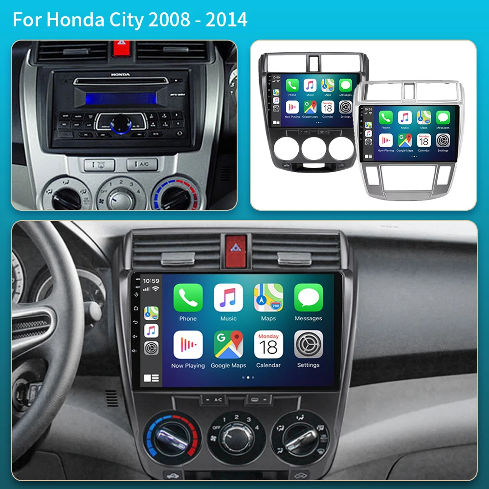 Android 16 Carplay Auto Car Radio Multimedia Player For Honda City 2008 2009 2010 2011 2012 2013 2014 Stereo 2din Head Unit WIFI