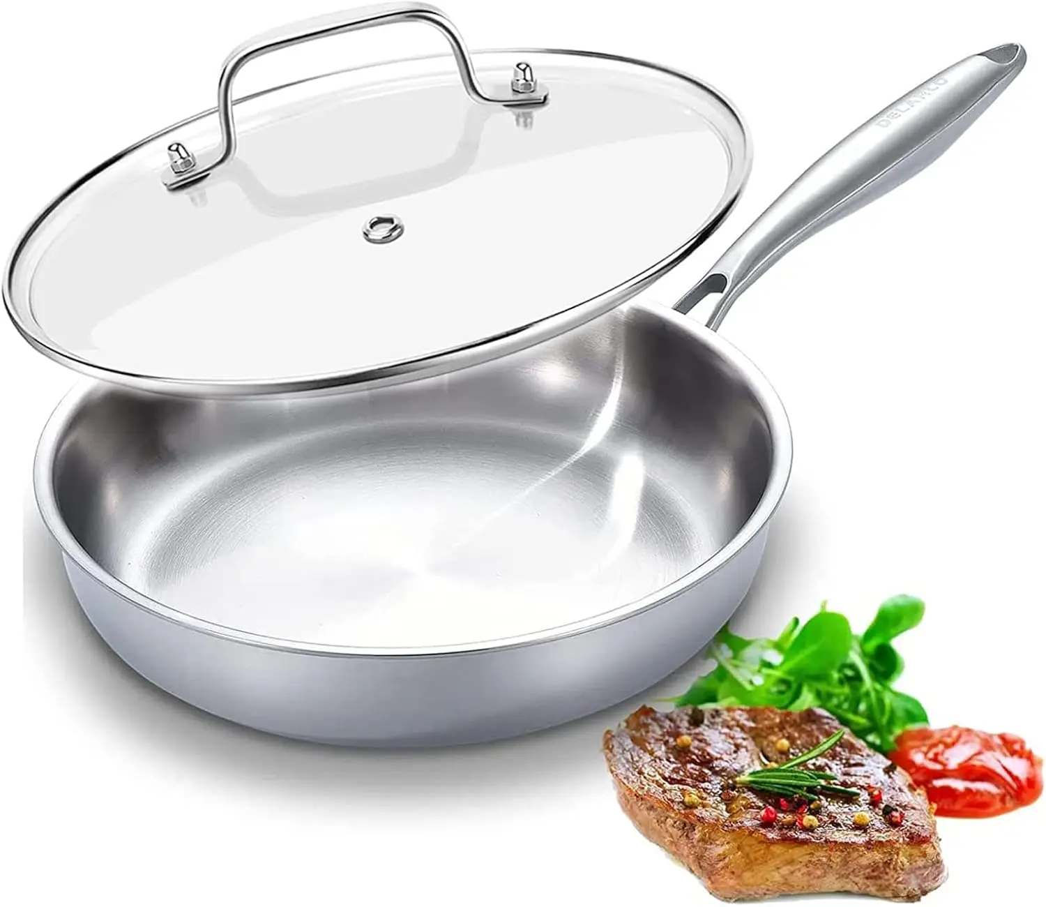 

12-Inch Tri-Ply Stainless Steel Frying Pan, Oven-Safe Induction Skillet for All Stoves