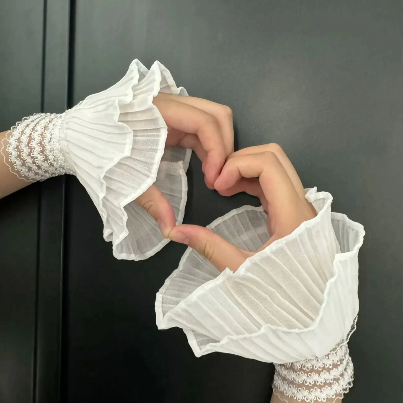 أزياء كل مباراة كشكش كم وهمية مطوي الشمس حماية الأصفاد كاذبة لوليتا الدانتيل الأصفاد فستان الزفاف الملحقات #2