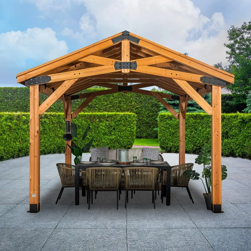 home. Norwood 16 ft. x 12 ft. Wood Gazebo, Rot Resistant, Backyard, Deck, Garden, Patio Light Brown