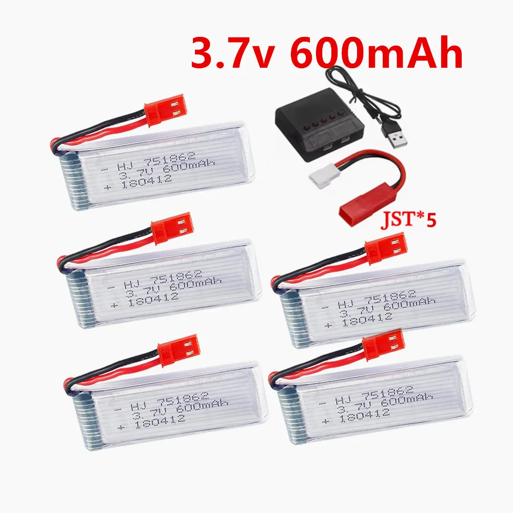 Image of 3,7 V 600 mAh 751862 Lipo-Akku für Syma S032G Udi U818A WLtoys V959 V929 RC Quadcopter 3,7 V Drohnenbatterie JST-Stecker