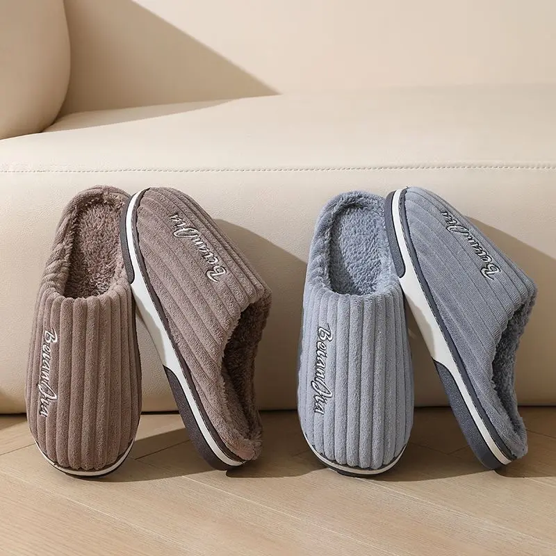 2026 Winter Warm Plush Slippers for Men Women Thick Sole Non-slip Indoor Home Fuzzy Cotton Casual Soft Fluffy House Slippers