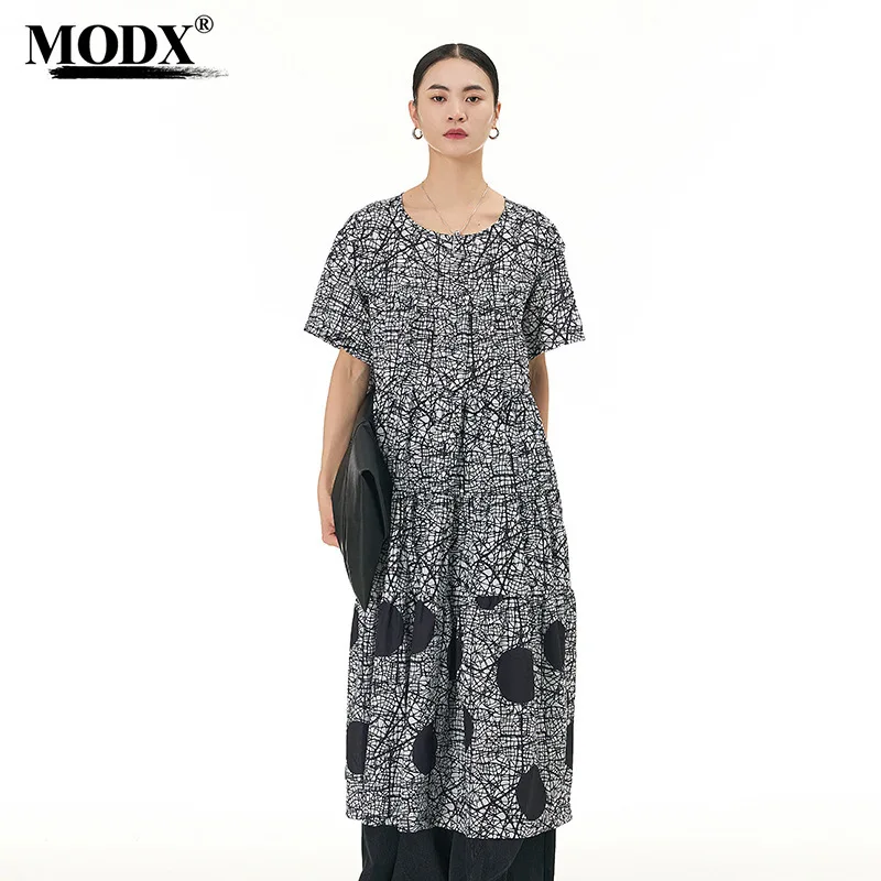 [MODX] 2024 Autumn Wave point oversized dress spring new plus size women's loose and slimming dress New Fashion