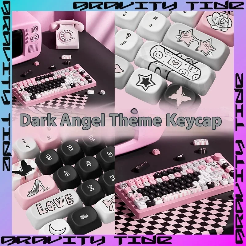 Moa Keycap Lovely Dark Angel Theme 140 Keycaps Suitable Girls  Heat Sublimation Pbt Keycaps E-Sports Office Game Accessriose