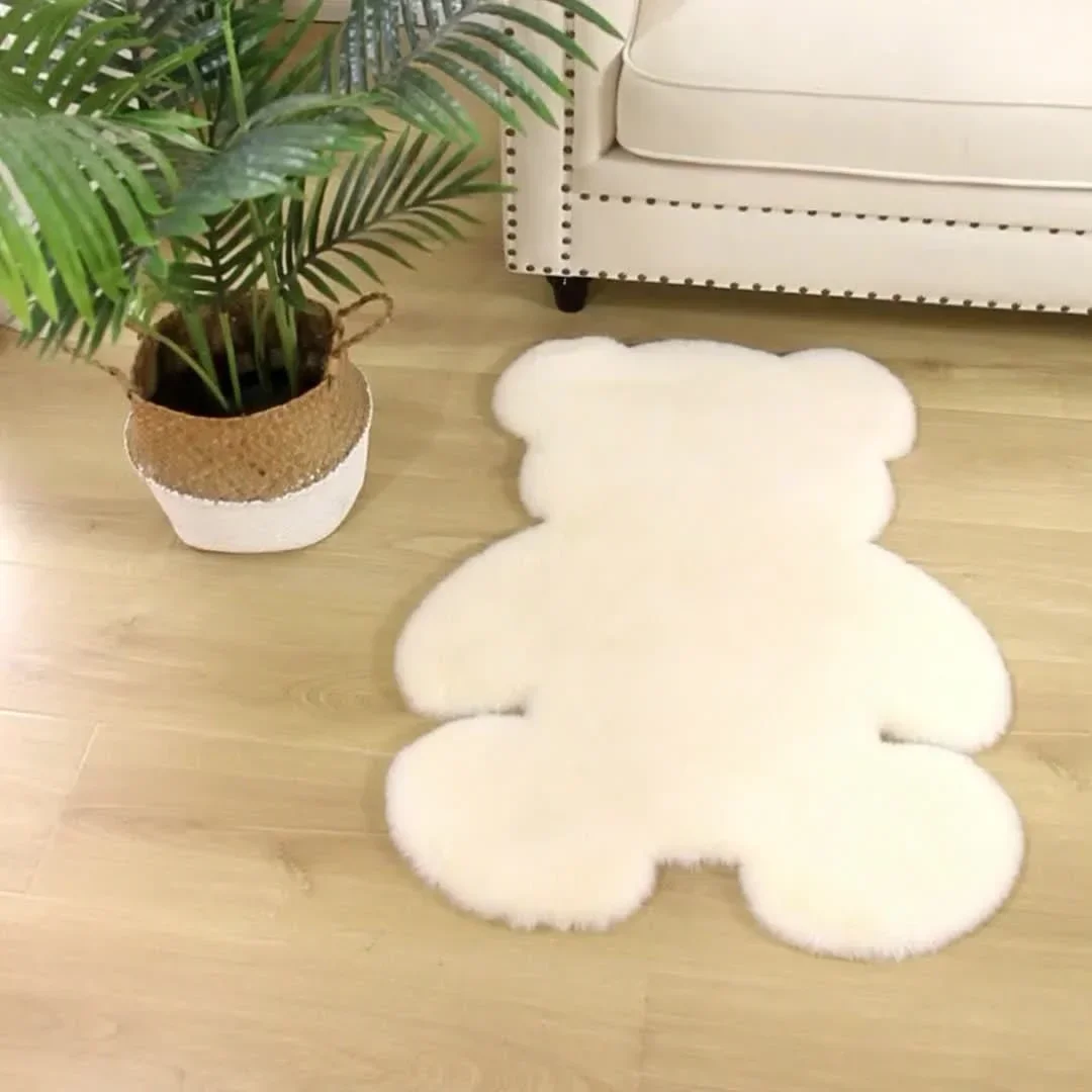 Soft Faux Rabbit Fur Rug Cute Bear Area Rugs for Bedroom Children Floor Bedside Mats Sofa Living Room Carpet White Home Deco