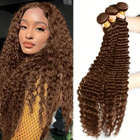 Chocolate Brown Deep Wave Human Hair Bundles #4 Colored Human Hair Weave Bundles Double Weft Curly Human Hair Bundles For Women
