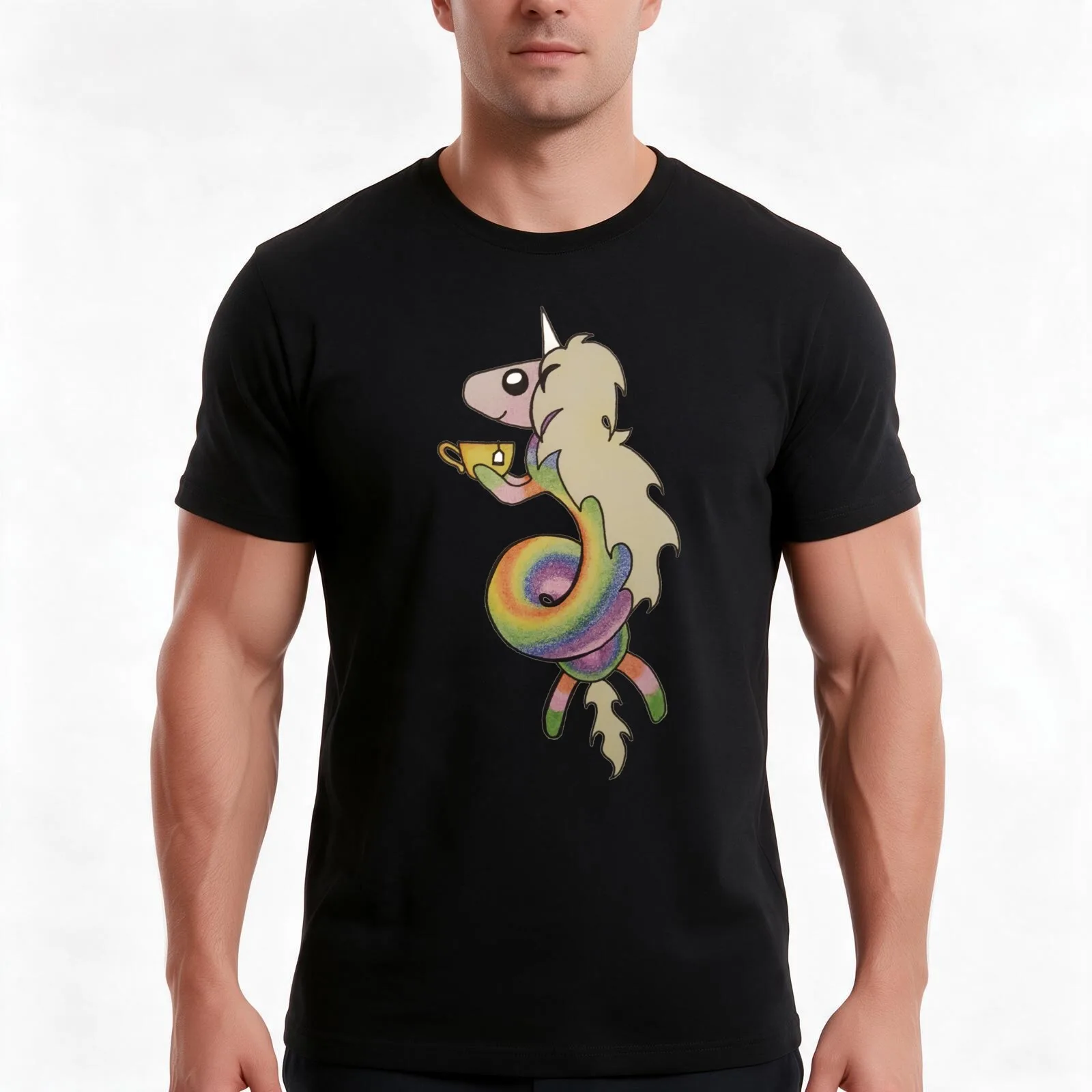 Tea Time with Lady Rainicorn T-Shirt, Summer Casual Cotton Tee, Oversized Streetwear Tops, Vintage Graphic Print, 100% Cotton
