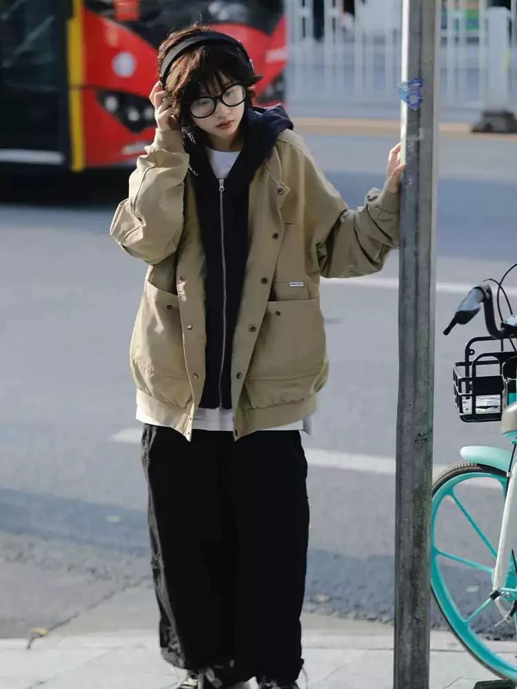 

Японский джет с капюшоном в стиле ретро, искусственный двухсекционный свободный крой с несколькими количествоми для мужчин и женщин, осеннее новое поступление