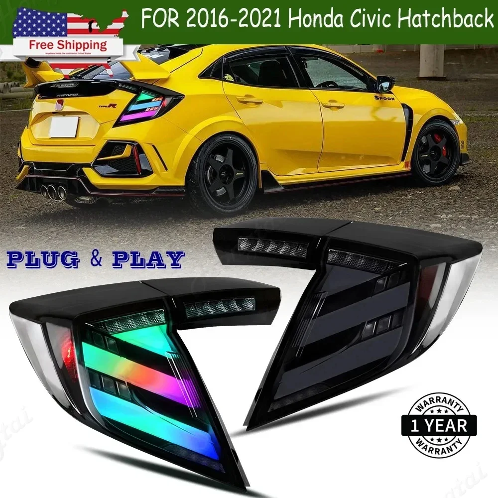 

Комплект светодиодных задних фонарей в сборе для Honda Civic Hatchback 2016-2017-2018-2021, задние фонари, задние фонари, стоп-сигналы, указатели поворота