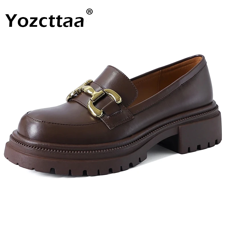 

Туфли Yozcttaa женские из натуральной кожи, повседневные лоферы, платформа, платформа, высокий толстый каблук, модная обувь, размеры 34-39