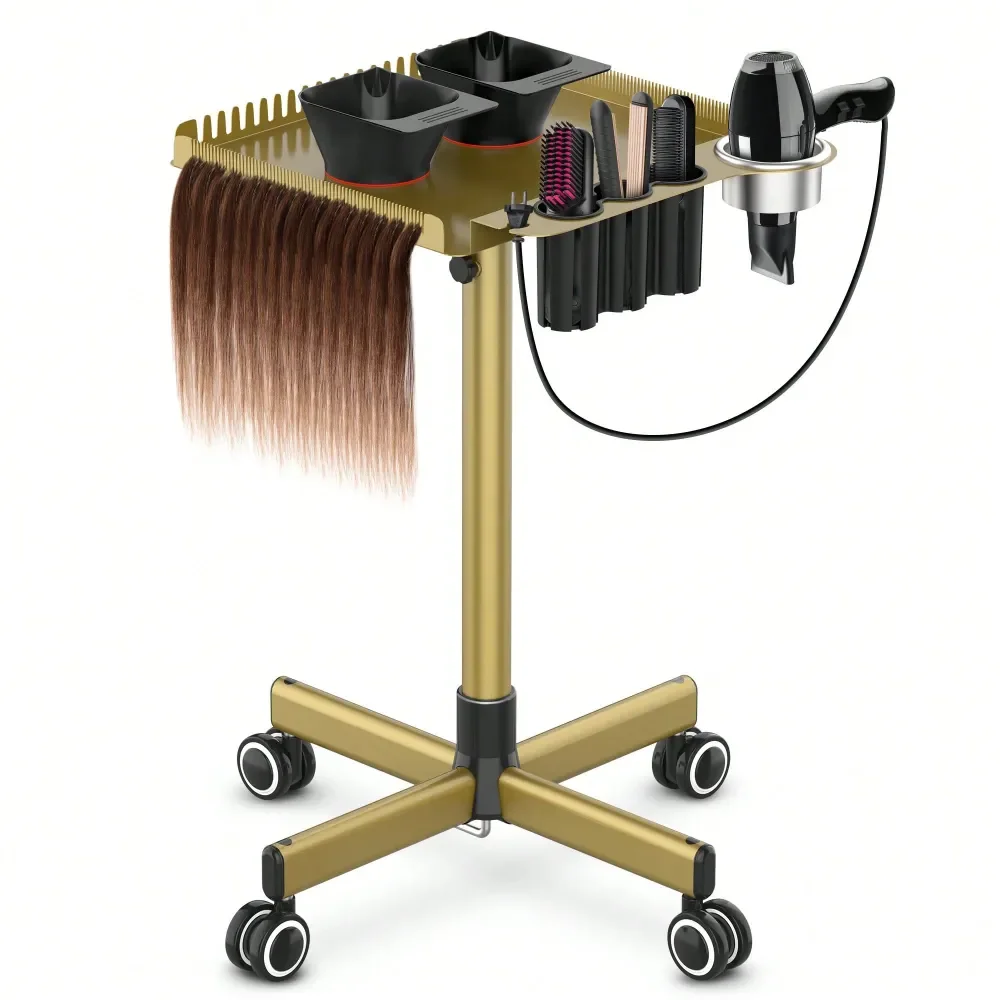 

Salon Tray On Wheels, Metal Hairstylist Tray Rolling Cart For Hair Salon Station With 2 Magnetic Hair Color Bowls, Trolley Cart