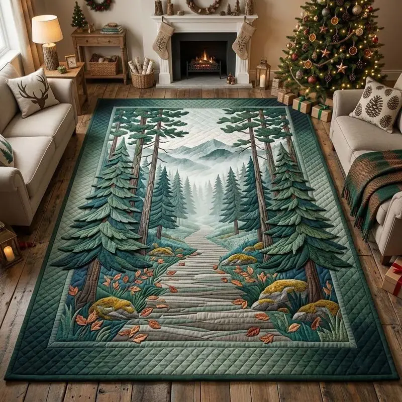 VIKAMA Green Forest Mountain Landscape Area Rug Non Slip Soft Washable Floor Carpet for Living Room Bedroom Home Decor