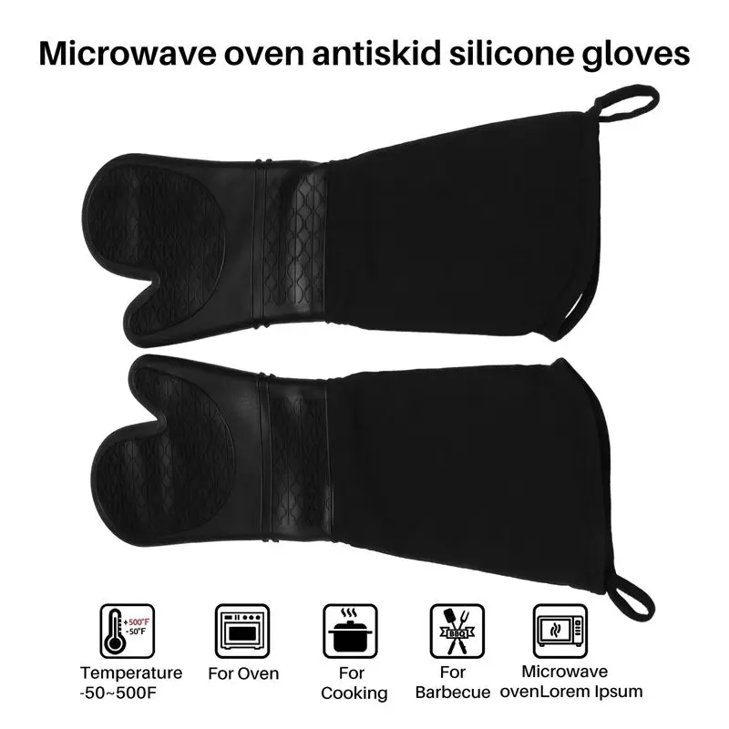 Y50A-Extra Long Silicone Oven Mitts Heavy Duty Commercial Grade Oven Mitts Heat Resistant With Quilted Cotton Lining 8 Pack