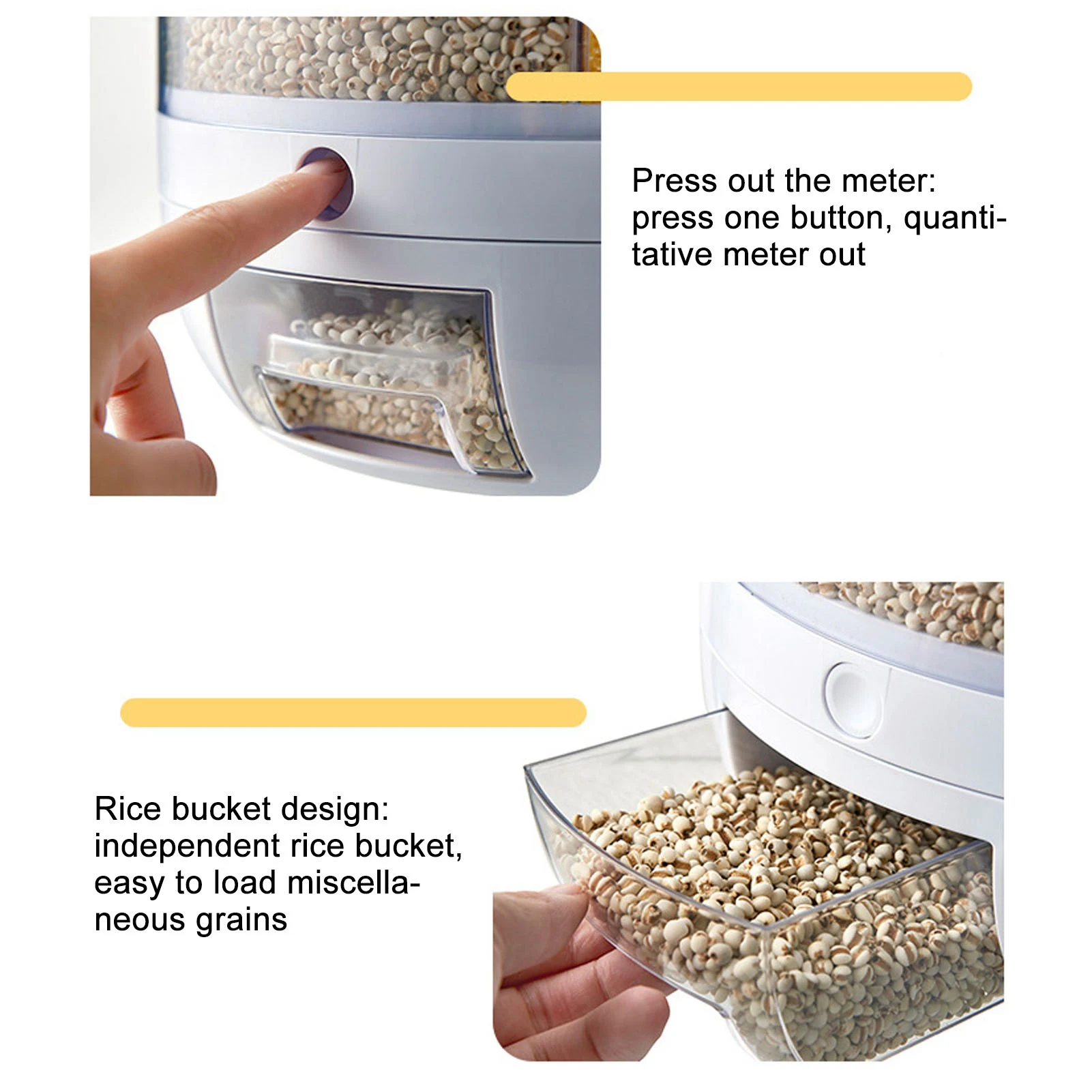 

Rice Dispenser Grain Dispenser 6 Grids PP Rotation Insect Proof Grain Storage Organization for Home Kitchen Grain Box
