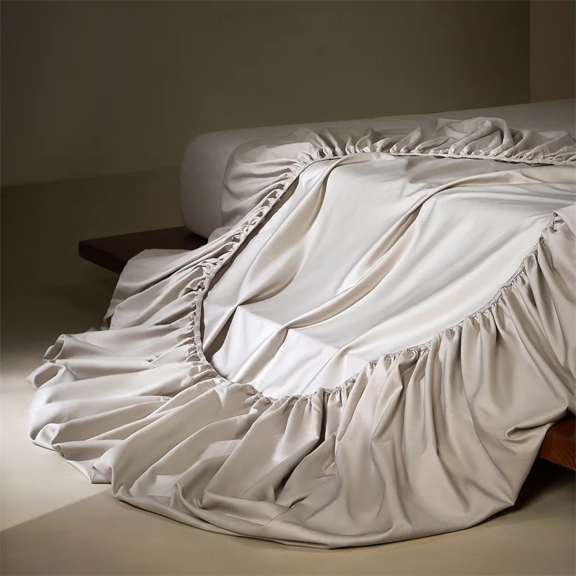 Luxury 36.5mm Giza Egyptian Long Staple Cotton Fitted Sheet, Sateen Weave Silky Mattress Cover Hotel Quality Elastic Bed Sheet