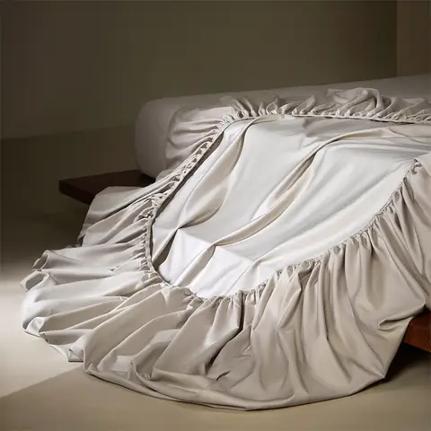 Luxury 36.5mm Giza Egyptian Long Staple Cotton Fitted Sheet, Sateen Weave Silky Mattress Cover Hotel Quality Elastic Bed Sheet